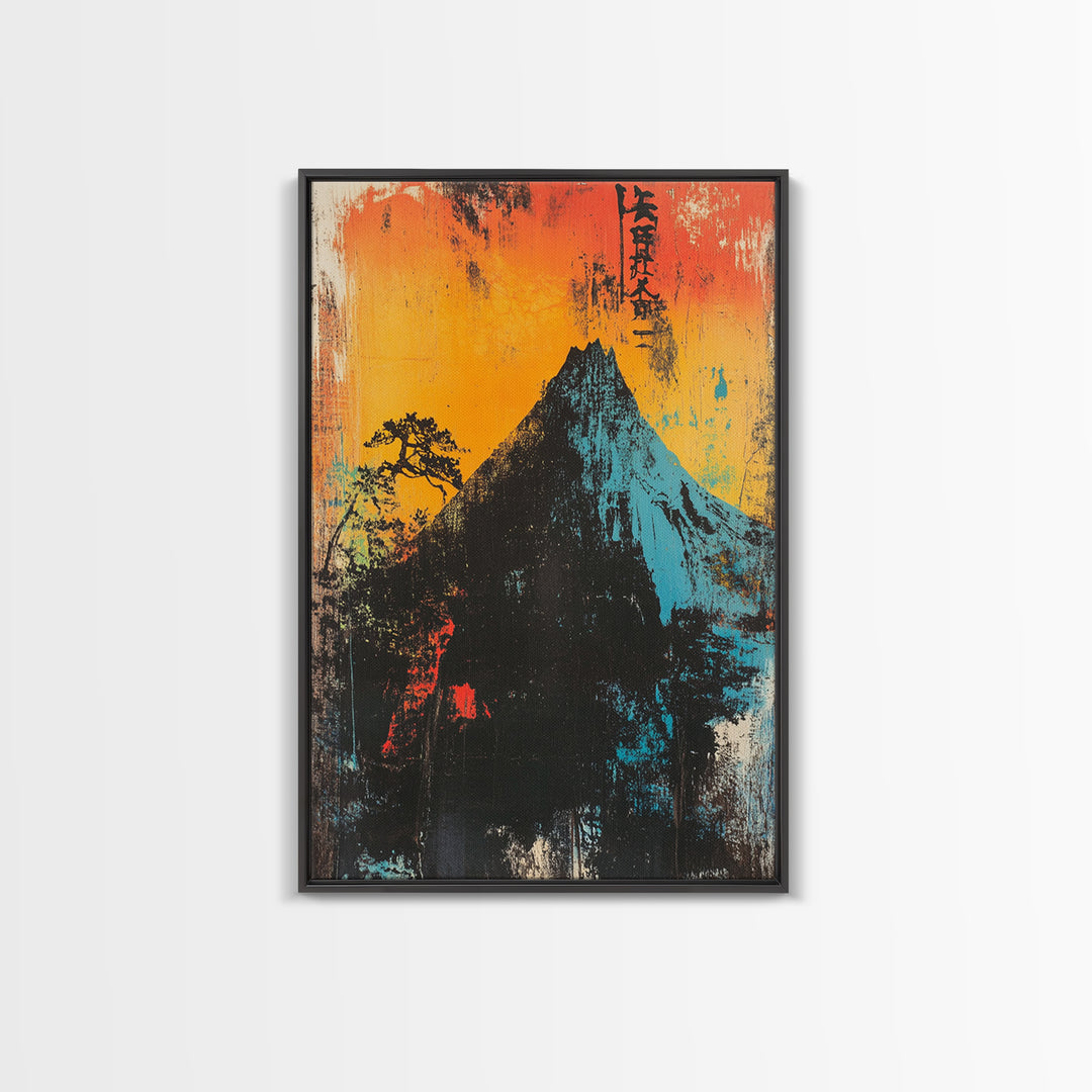 Dramatic Mountain Peak At Orange Sunrise Wall Art, Japanese Landscape Print, Bold Modern Nature Decor, Office Or Living Room Art