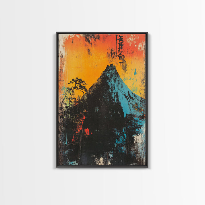 Dramatic Mountain Peak At Orange Sunrise Wall Art, Japanese Landscape Print, Bold Modern Nature Decor, Office Or Living Room Art