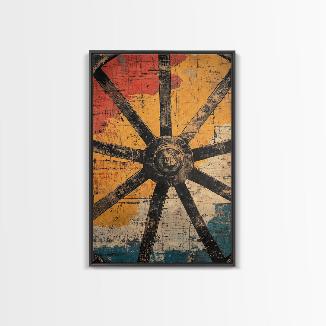 Rustic Wagon Wheel Abstract Canvas Print, Southwestern Wall Art, Western Home Decor, Bold Geometric Farmhouse Wall Decor