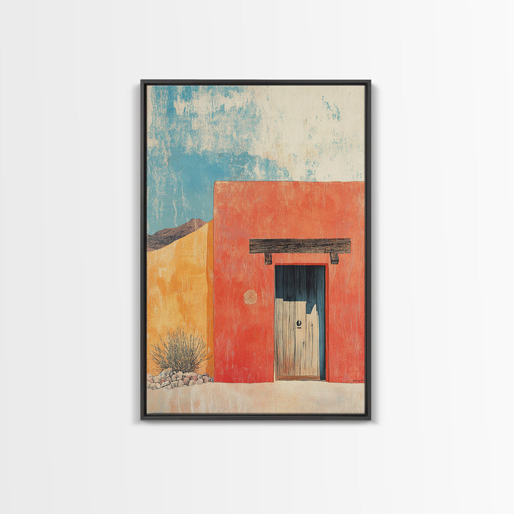 Red Adobe Door Desert Wall Art, Southwestern Canvas Print, Minimalist Architecture, Terracotta Home Decor, Modern Rustic Print
