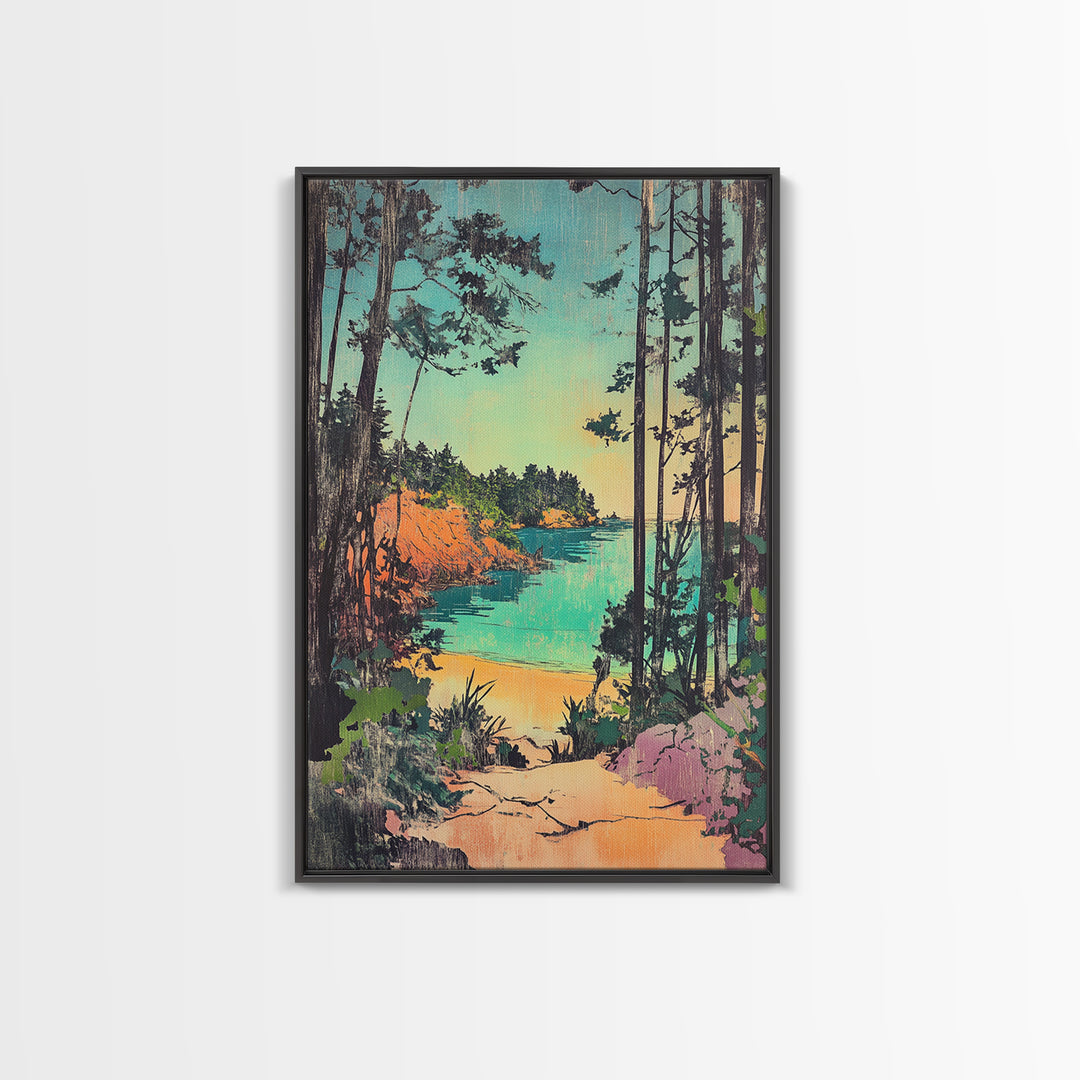 Forest Path To Turquoise Hidden Beach Wall Art, Coastal Canvas Print, Whimsical Nature Decor, Beach House Wall Decor Gift For Her