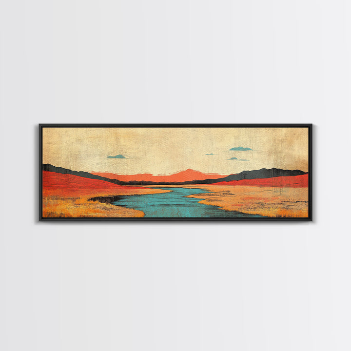 Red Grass Valley River Landscape Canvas Print, Modern Southwestern Wall Art, Wide Horizontal Nature Decor For Living Room