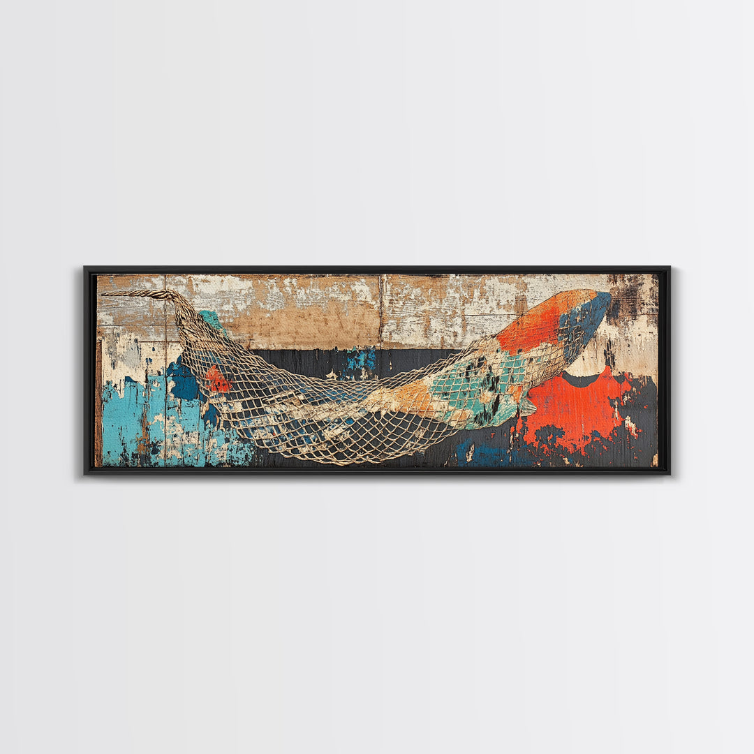 Weathered Fishing Net Wall Art, Coastal Canvas Print, Nautical Decor, Beach House Art, Rustic Seascape, Ocean Wall Decor