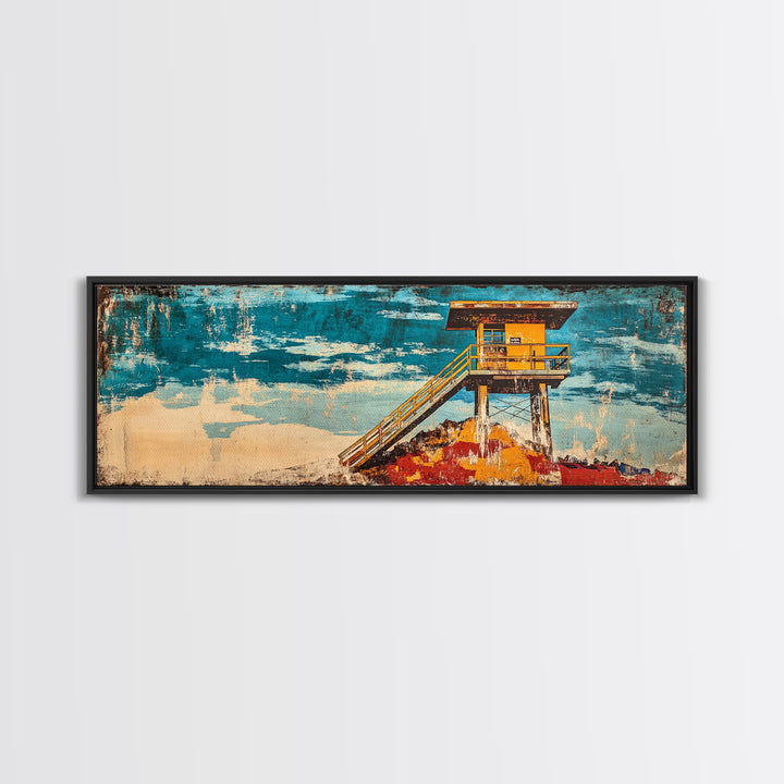 Yellow Lifeguard Tower On Turquoise Beach Canvas Print, Coastal Wall Art, Ocean Decor, Beach House Gift, Living Room Decor