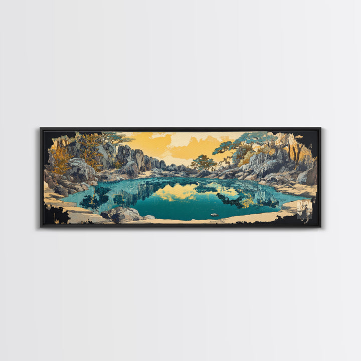 Turquoise Mountain Lake Canvas Print, Rocky Alpine Landscape Wall Art, Serene Nature Decor, Japandi Living Room Art Gift