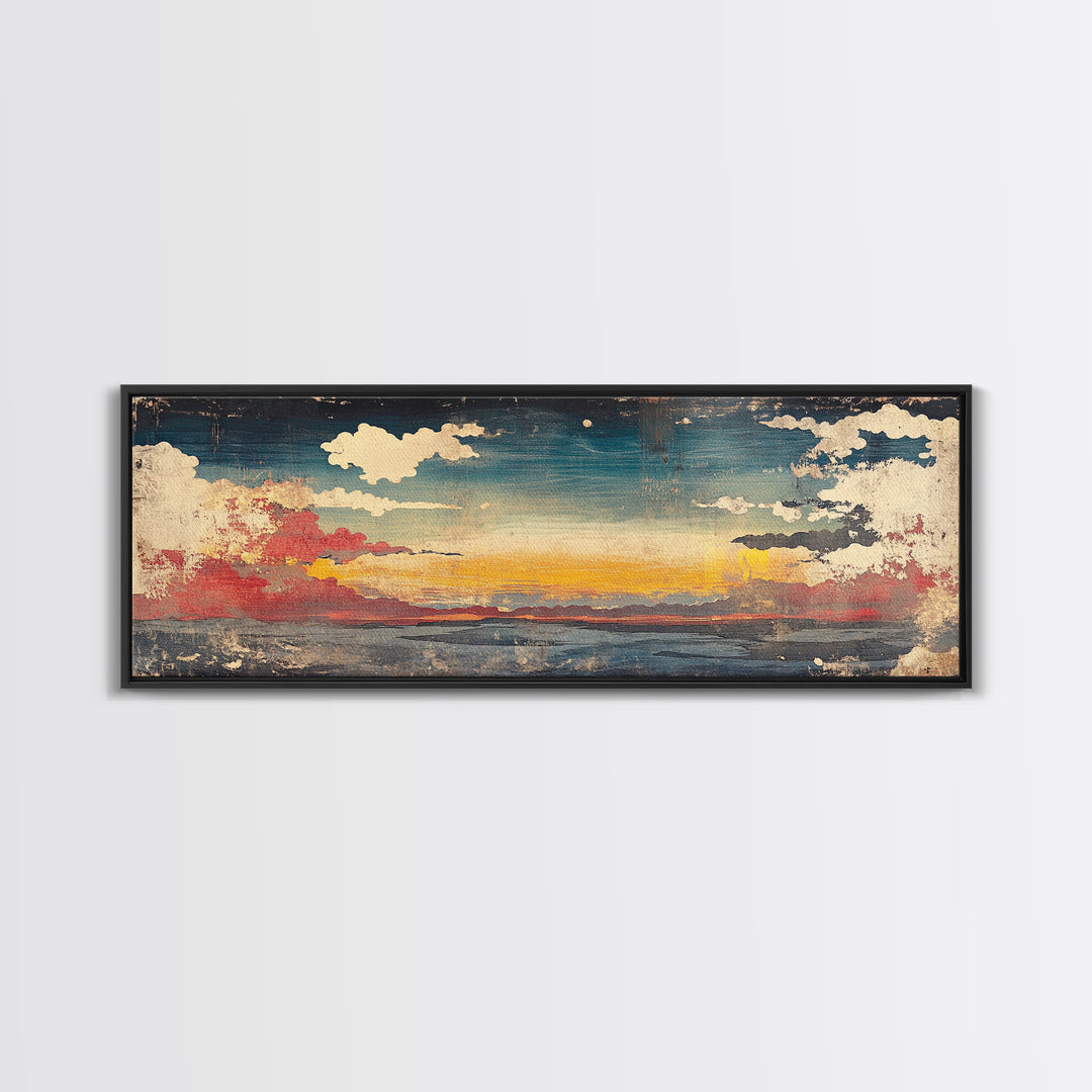 Moody Sunset Clouds Over Water Wall Art, Abstract Seascape Canvas Print, Coastal Landscape, Panoramic Home Decor, Living Room Art
