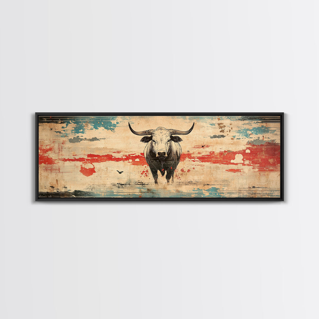 Longhorn Bull Rustic Southwest Wall Art, Western Ranch Canvas Print, Cowboy Home Decor, Desert Landscape, Gift For Him, Man Cave Decor
