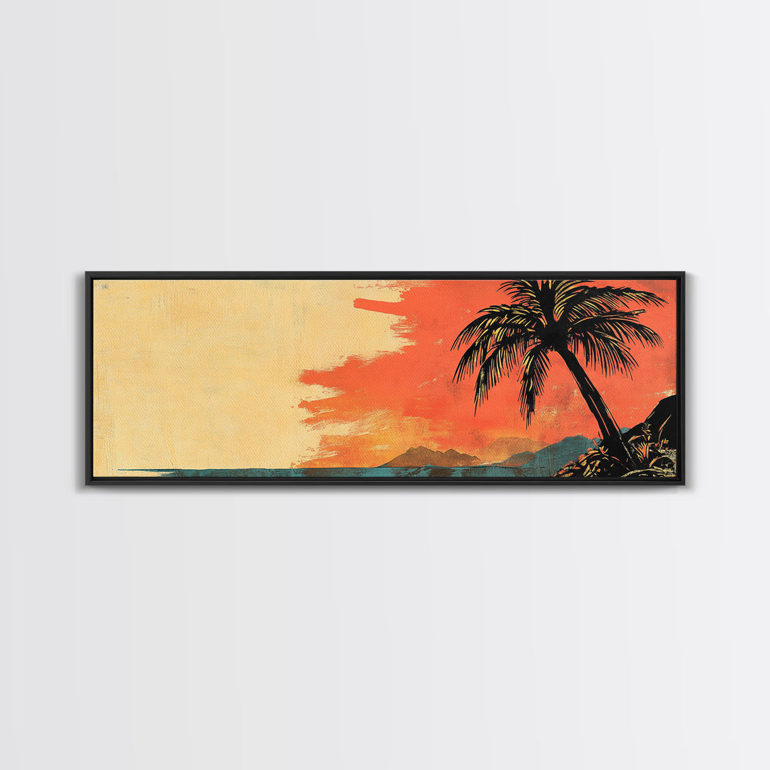 Tropical Palm Sunset Beach Wall Art, Island Canvas Print, Coastal Home Decor, Orange Sky, Summer Living Room Decor, Gift For Her