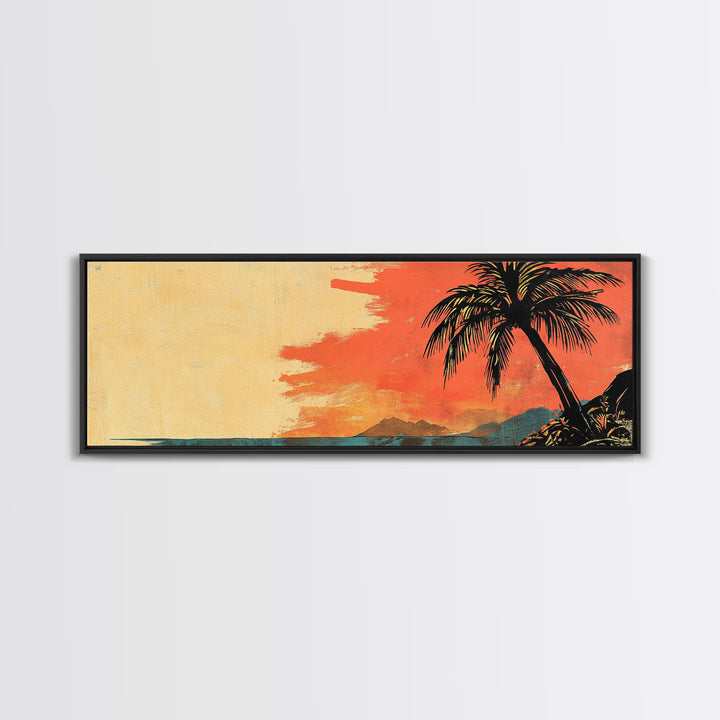 Tropical Palm Sunset Beach Wall Art, Island Canvas Print, Coastal Home Decor, Orange Sky, Summer Living Room Decor, Gift For Her