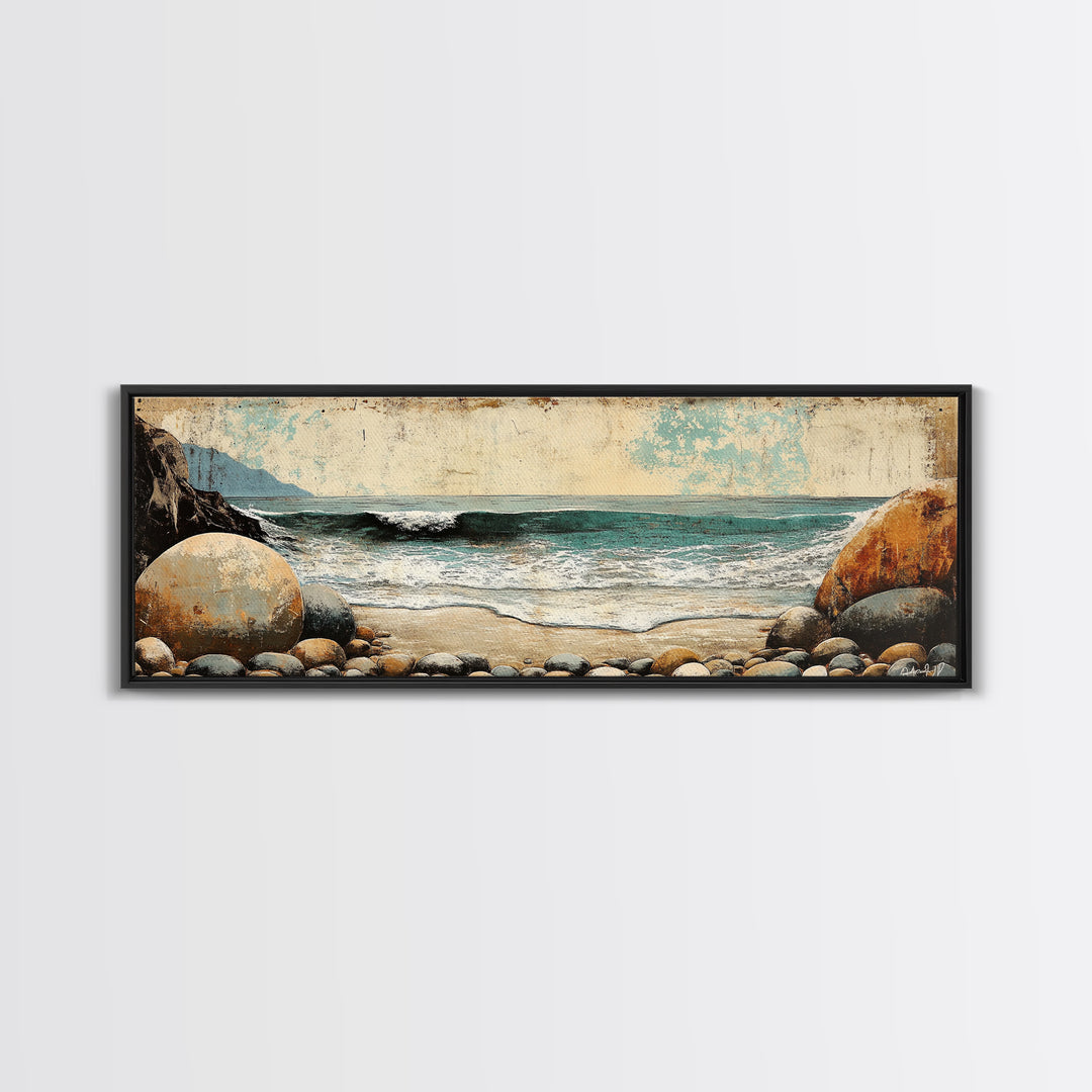 Rocky Ocean Beach Cove Wall Art, Coastal Canvas Print, Seascape Landscape, Nautical Decor, Beach House Living Room Art, Gift For Her
