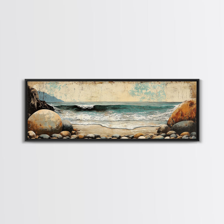 Rocky Ocean Beach Cove Wall Art, Coastal Canvas Print, Seascape Landscape, Nautical Decor, Beach House Living Room Art, Gift For Her