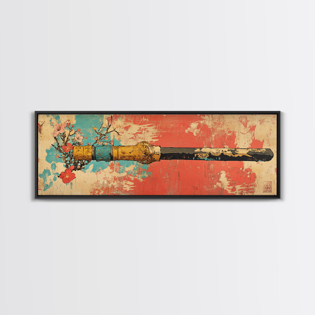 Samurai Katana With Cherry Blossoms Wall Art, Japanese Sword Canvas Print, Martial Arts Decor, Bold Asian Wall Decor, Gift For Him