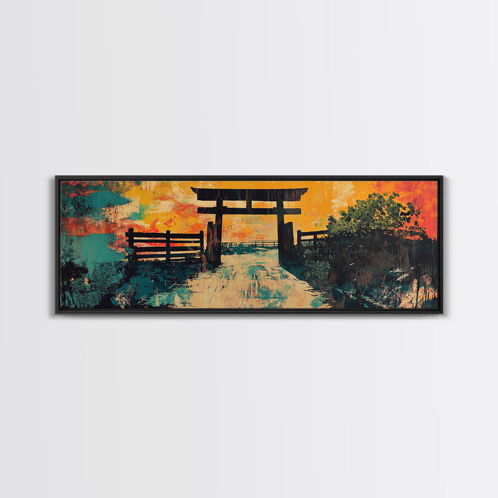 Japanese Torii Gate At Sunset Wall Art, Zen Landscape Canvas Print, Japandi Decor, Meditation Room Art, Asian Wall Decor