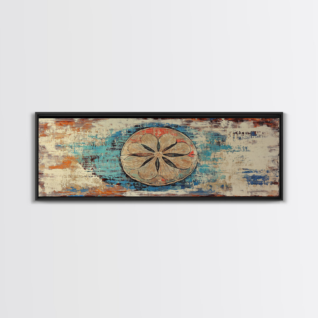 Weathered Sand Dollar Coastal Wall Art, Rustic Beach House Decor, Nautical Canvas Wall Art, Panoramic Ocean Home Decor Prints