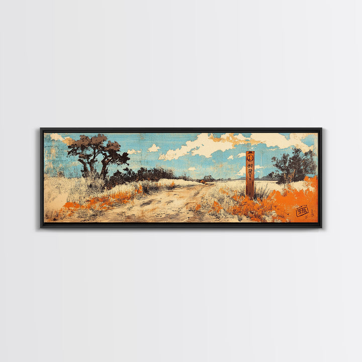 Sunlit Desert Path Canvas Print, Rustic Landscape Wall Art, Southwestern Decor, Orange Wildflower Art, Entryway Home Decor