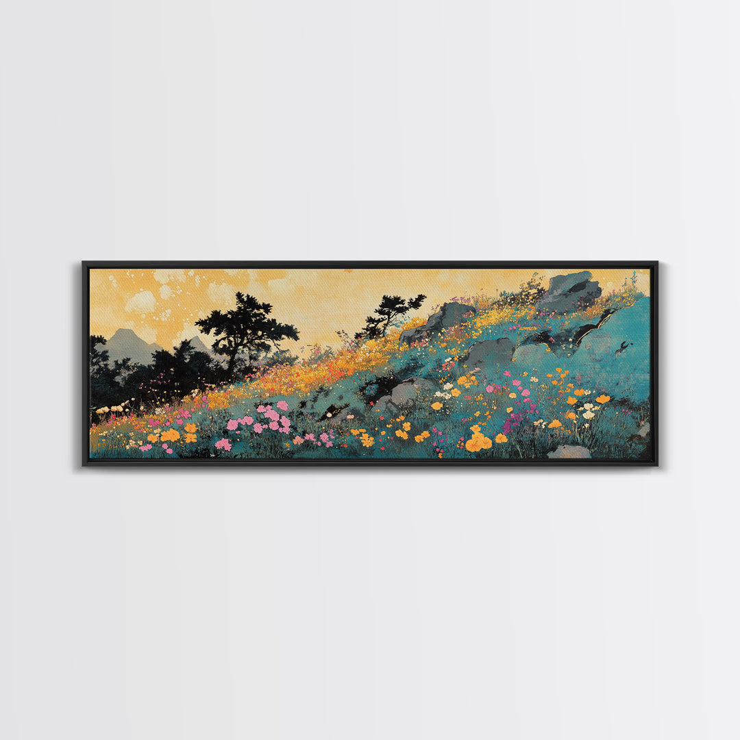 Colorful Wildflower Mountain Meadow Wall Art, Impressionist Landscape Canvas Print, Nature Decor, Large Living Room Art Print