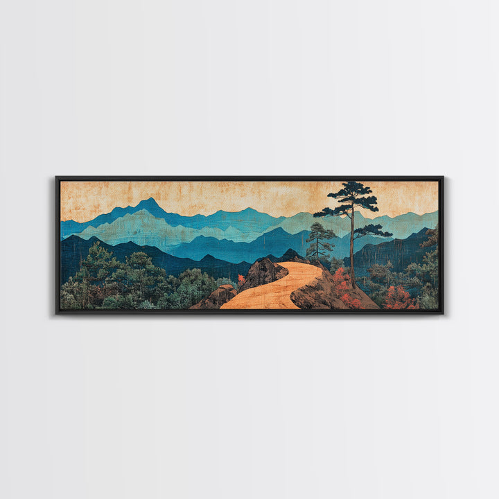 Winding Mountain Path Canvas Print, Blue Ridge Landscape Wall Art, Japanese Inspired Art, Large Panoramic Home Decor, Art Print