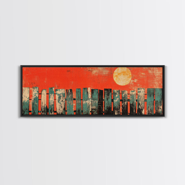 Red Sun Abstract Skyline Wall Art, Mid Century Modern Canvas Print, Urban Living Room Decor, Bold Orange City Poster Print