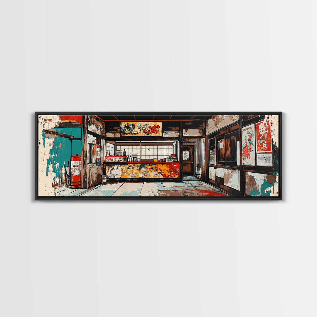 Retro Japanese Storefront Interior Wall Art, Urban Street Art, Japan Poster, Kitchen Decor, Restaurant Decor, Canvas Print