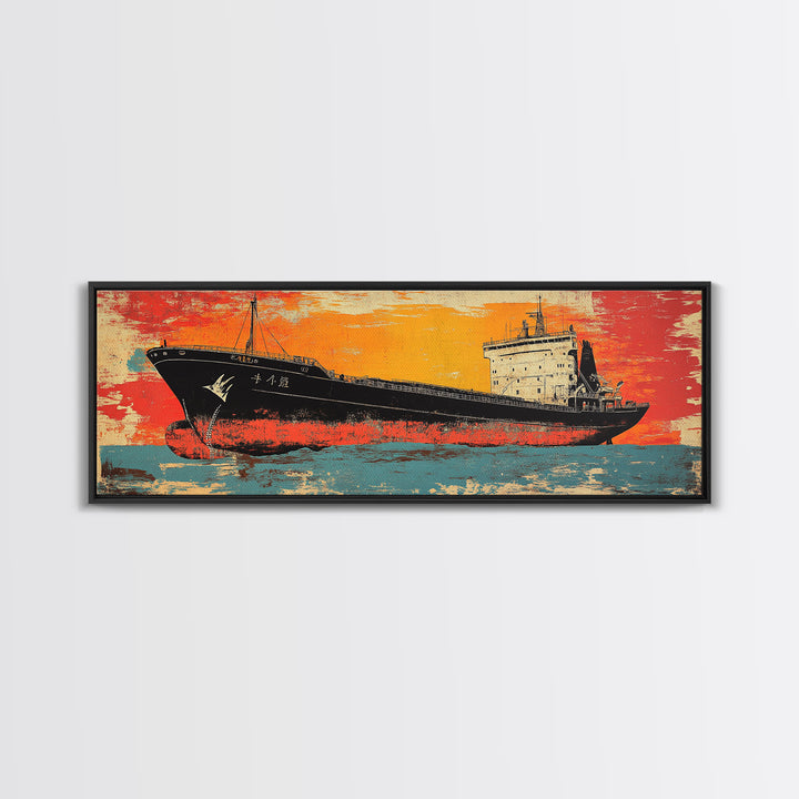 Orange Cargo Ship Seascape Canvas Print, Nautical Wall Art, Industrial Decor, Maritime Art, Ocean Wall Decor, Office Decor