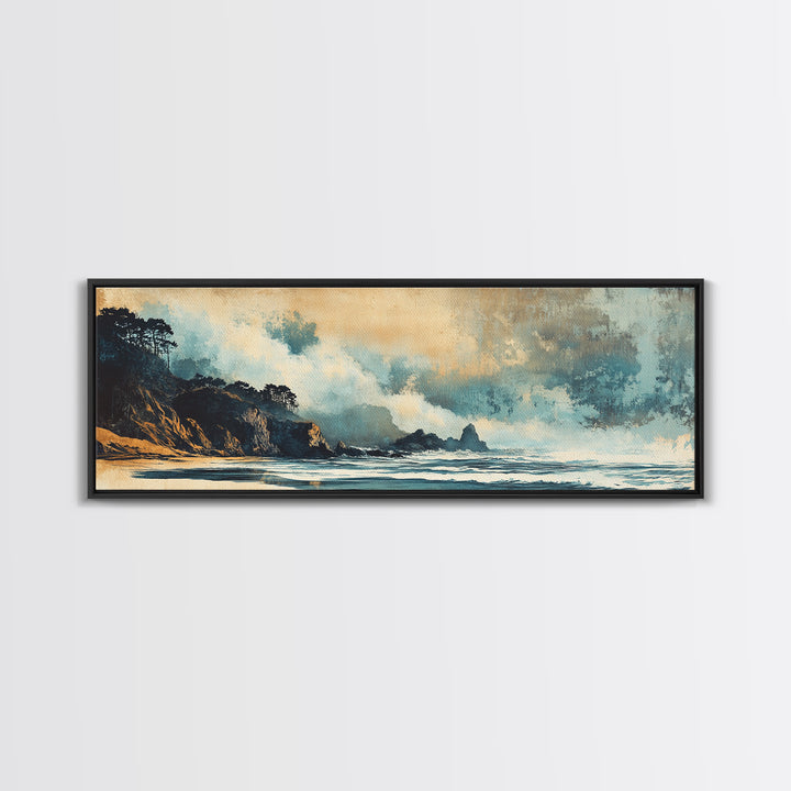 Stormy Coastal Waves And Dark Cliffs Canvas Print, Moody Seascape Wall Art, Ocean Decor, Beach House Living Room Art Print