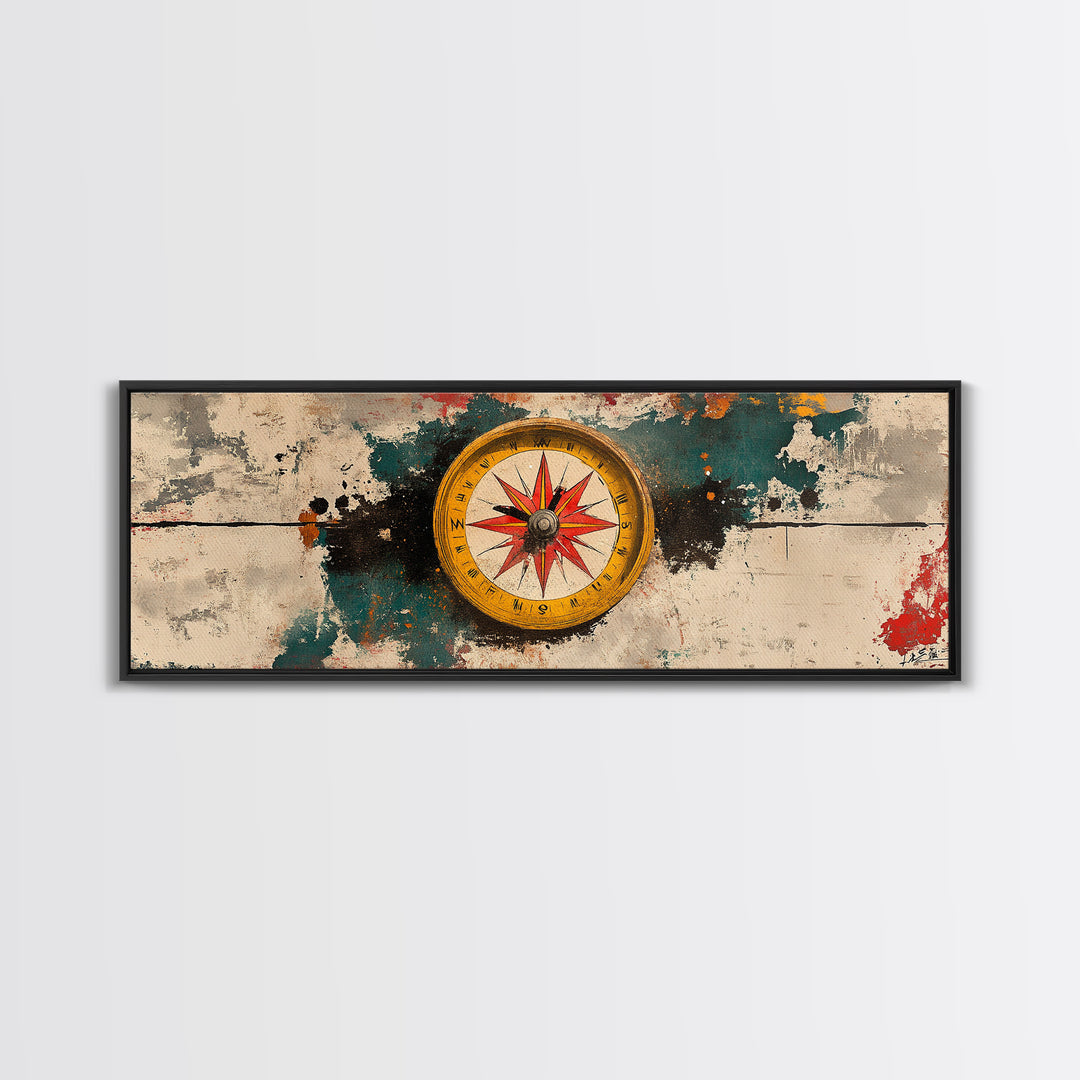 Antique Compass On Abstract Map Canvas Print, Nautical Wall Art, Travel Decor, Explorer Gift, Office Wall Decor For Study Room