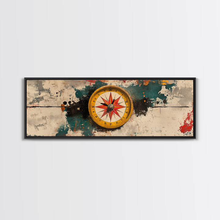 Antique Compass On Abstract Map Canvas Print, Nautical Wall Art, Travel Decor, Explorer Gift, Office Wall Decor For Study Room