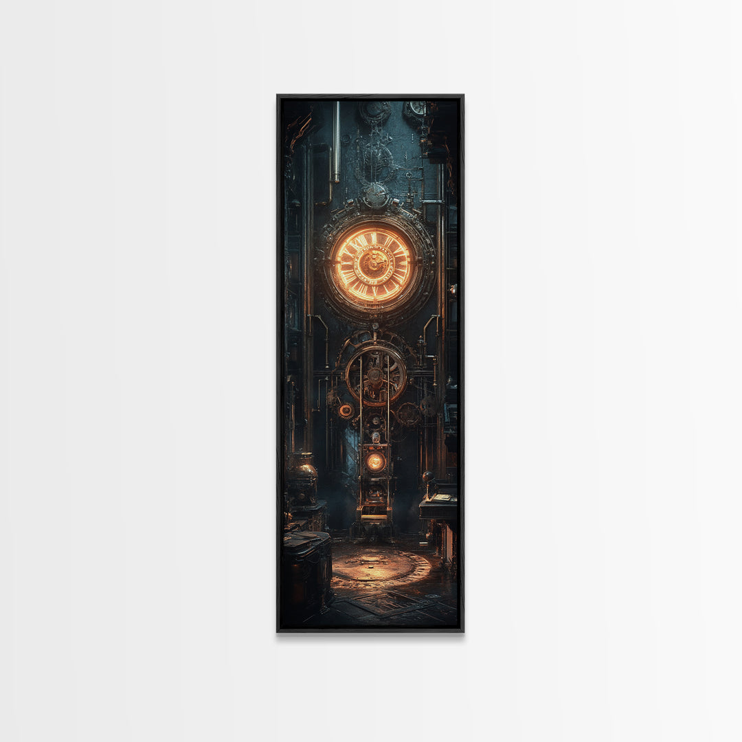 Massive Clockwork Door With Glowing Gears Wall Art, Steampunk Canvas Print, Industrial Sci Fi Decor For Office And Man Cave