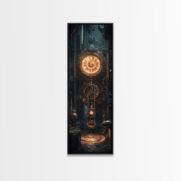 Massive Clockwork Door With Glowing Gears Wall Art, Steampunk Canvas Print, Industrial Sci Fi Decor For Office And Man Cave
