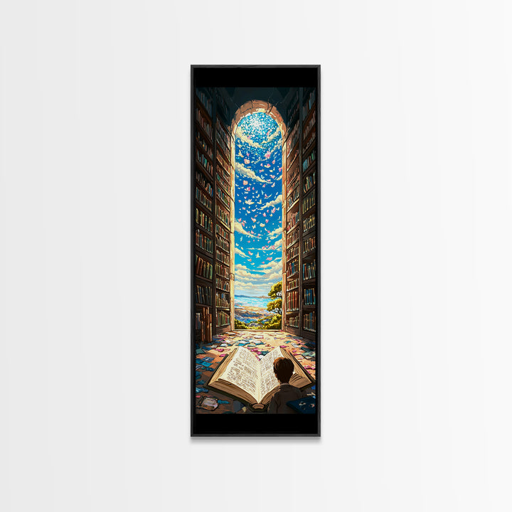Open Book Library Arch With Birds Canvas Print, Book Lover Wall Art, Reading Nook Decor, Magical Home Office Artwork Gift