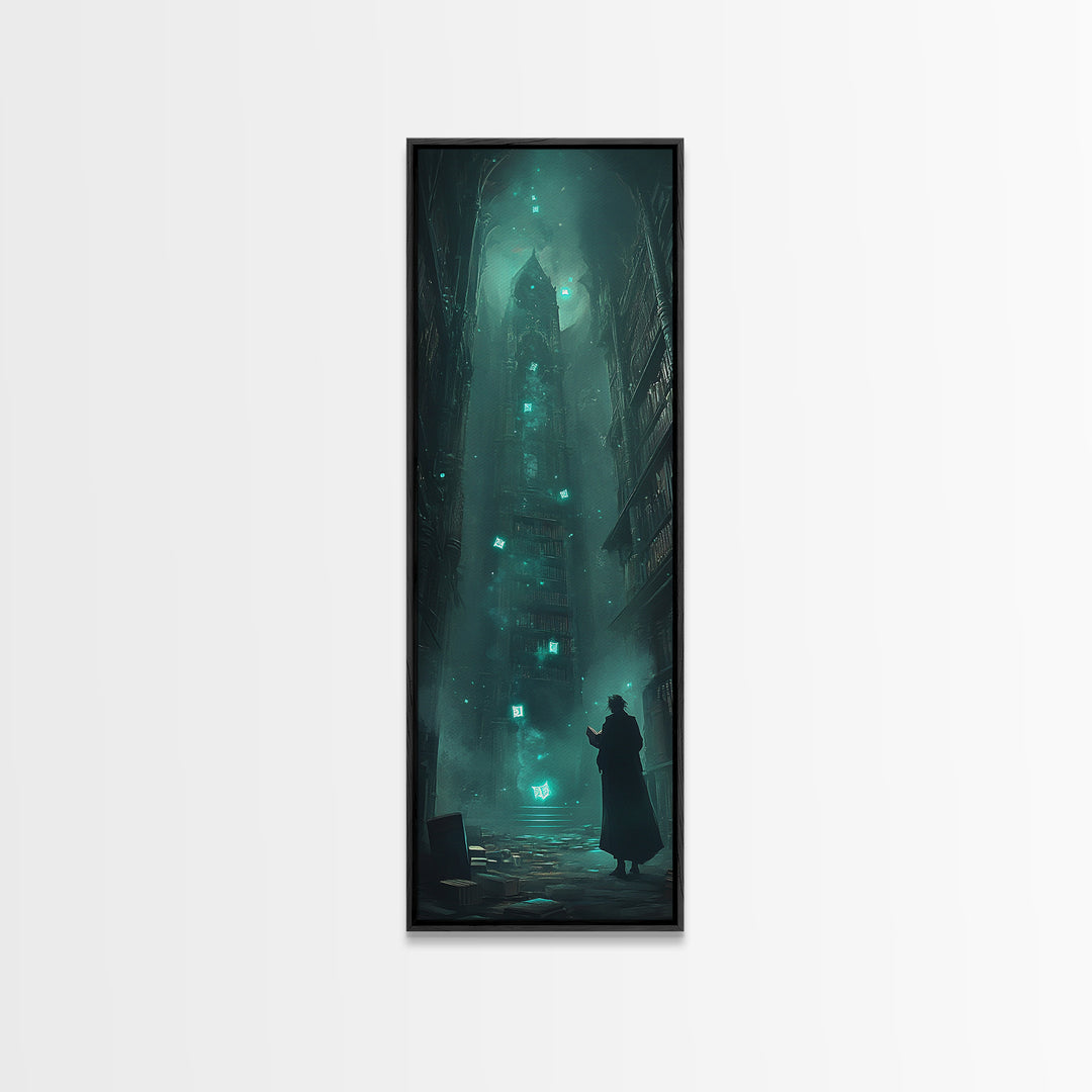 Dark Gothic Tower In Misty Alley Wall Art, Fantasy Cityscape Print, Moody Library Decor, Dark Academia Wall Decor Gift For Him