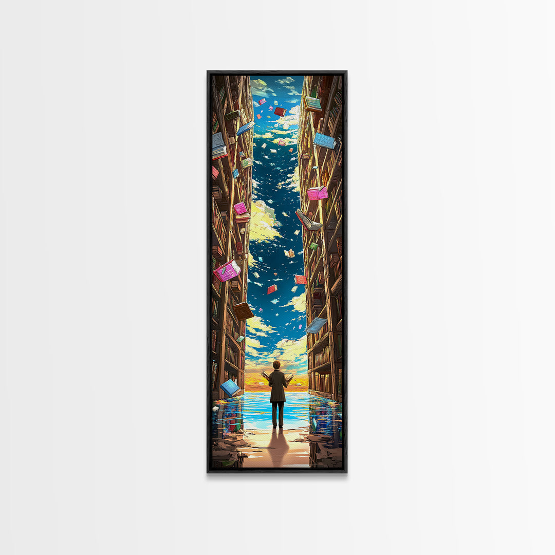 Endless Library Canyon With Flying Books Canvas Print, Book Lover Wall Art, Fantasy Library Decor, Reading Nook Gift For Readers