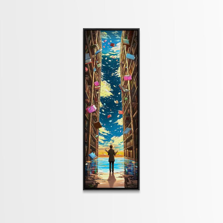 Endless Library Canyon With Flying Books Canvas Print, Book Lover Wall Art, Fantasy Library Decor, Reading Nook Gift For Readers