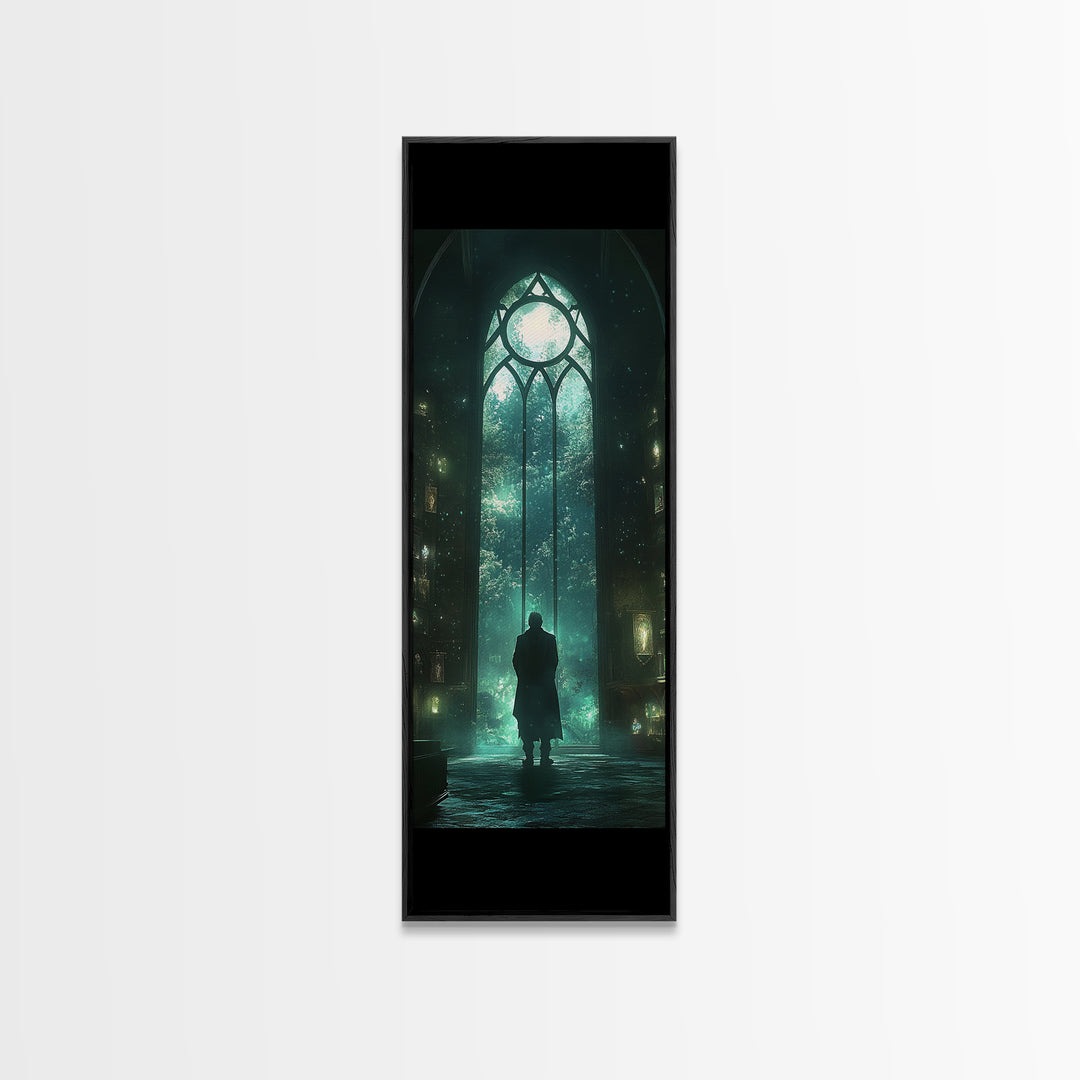 Mystical Gothic Library Window Wall Art, Dark Academia Fantasy Artwork, Moody Bookish Decor, Magical Reading Nook Print