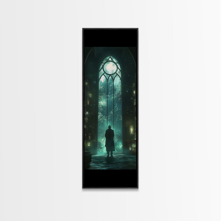 Mystical Gothic Library Window Wall Art, Dark Academia Fantasy Artwork, Moody Bookish Decor, Magical Reading Nook Print