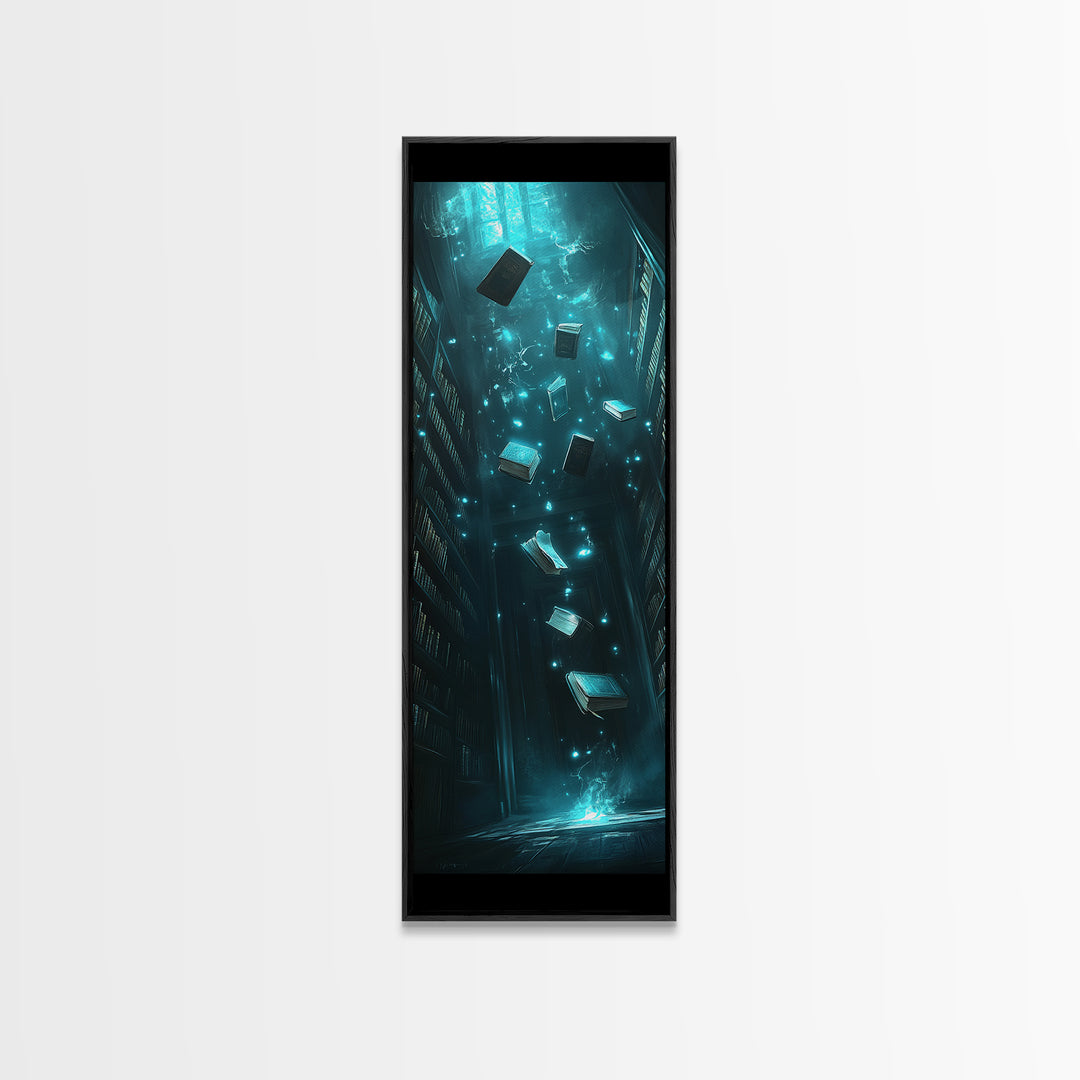 Enchanted Floating Books Library Canvas Print, Dark Academia Wall Decor, Mystical Bookish Art For Magical Reading Nook Decor