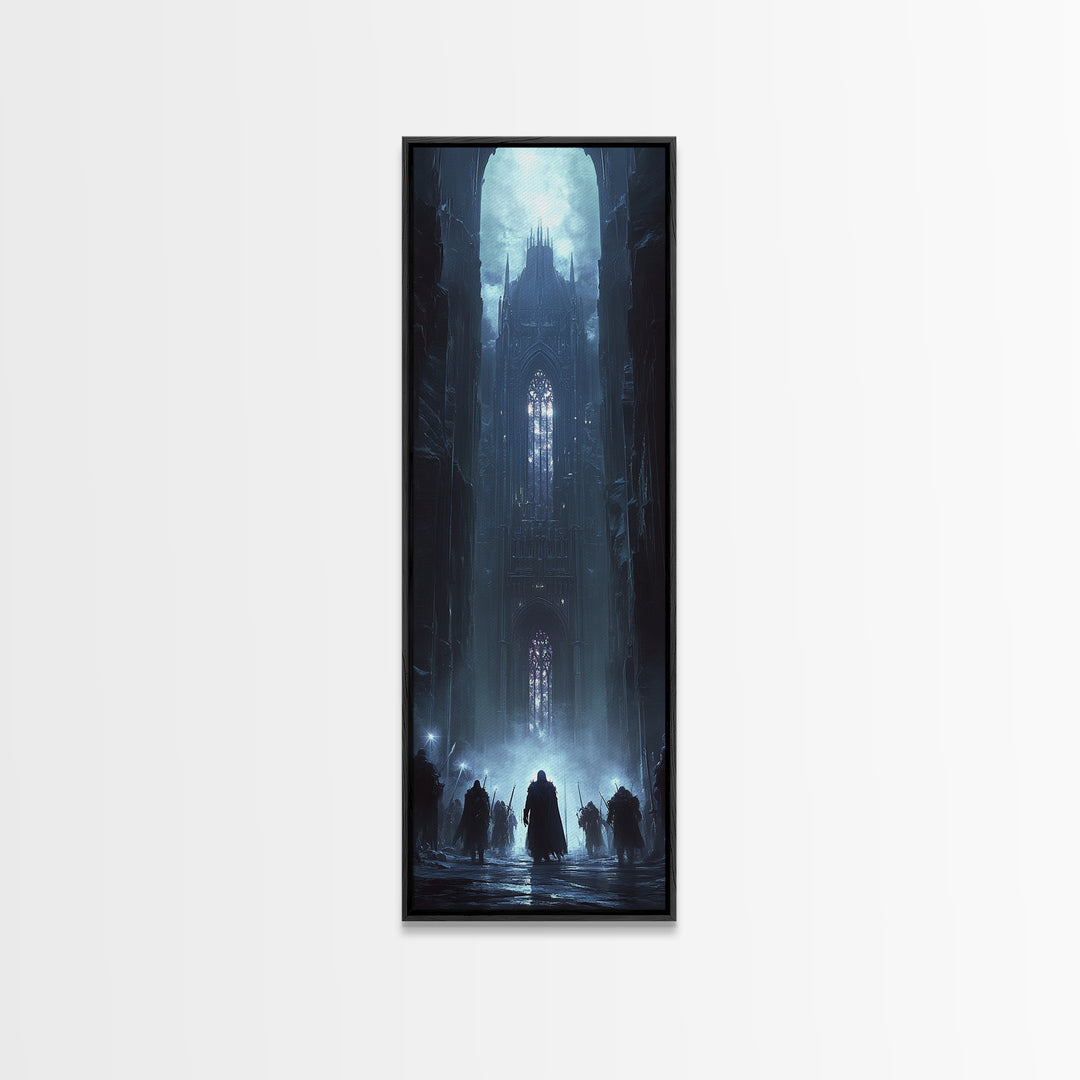 Moonlit Gothic Cathedral In Blue Mist Wall Art, Dark Fantasy Castle Canvas, Moody Medieval Decor, Dramatic Fine Art Print