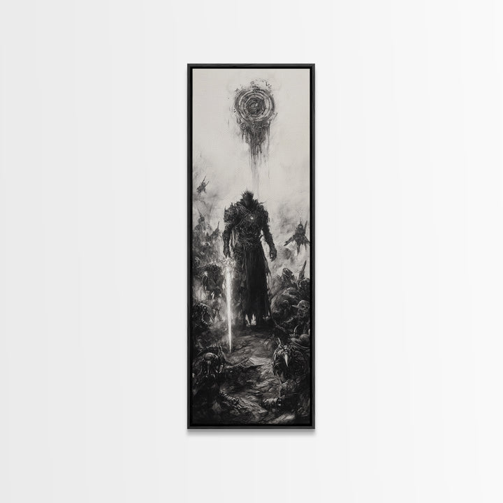 Dark Spiked Warrior Battlefield Wall Art, Gothic Fantasy Canvas Print, Black And White Surreal Art, Medieval Game Room Decor