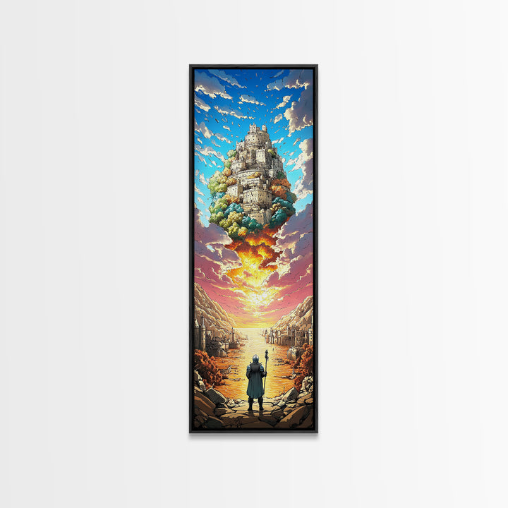 Floating Castle Sunset Canvas Print, Epic Fantasy Wall Decor, Medieval Kingdom Art, Magical Landscape Living Room Decor Gift