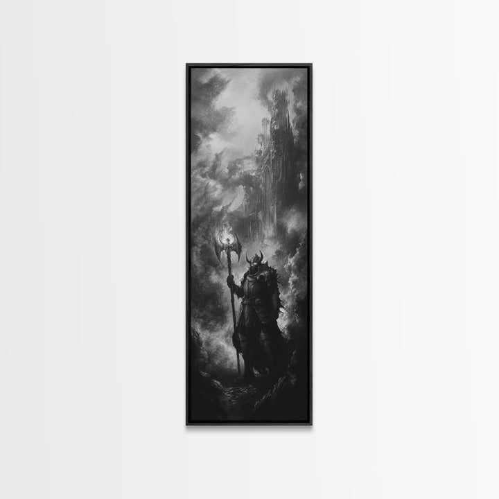 Black And White Dark Wizard Wall Art, Gothic Fantasy Canvas Print, Medieval Castle Decor, Moody Sorcerer Office Art Print