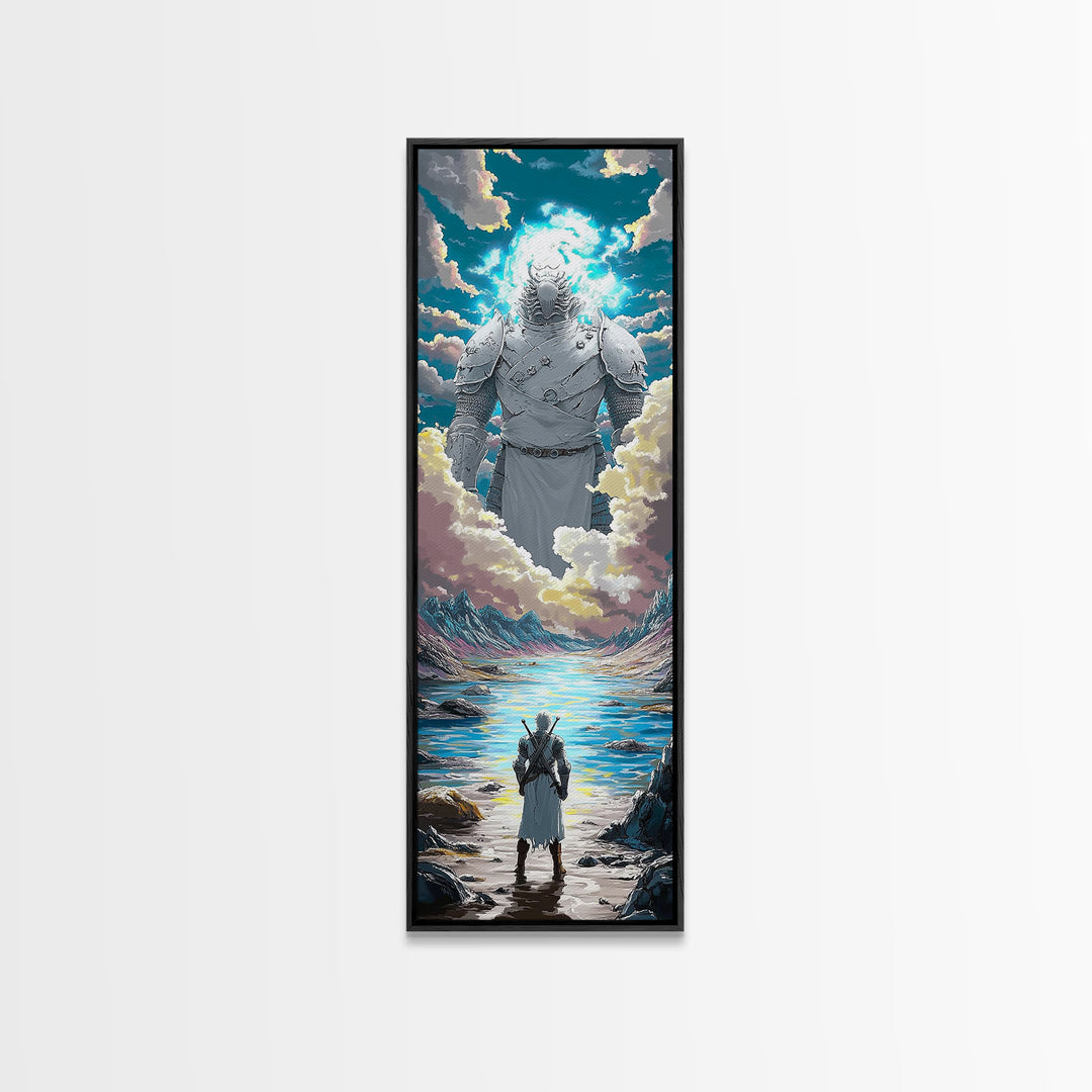 Colossal Cloud Guardian Over Alpine Lake Framed Canvas Print, Fantasy Wall Art, Celestial Decor, Statement Artwork Gift For Him