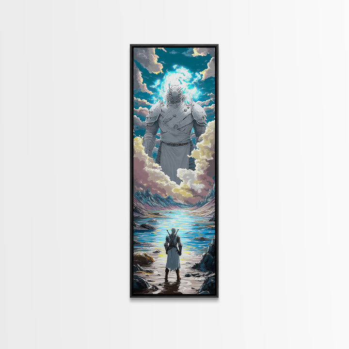 Colossal Cloud Guardian Over Alpine Lake Framed Canvas Print, Fantasy Wall Art, Celestial Decor, Statement Artwork Gift For Him