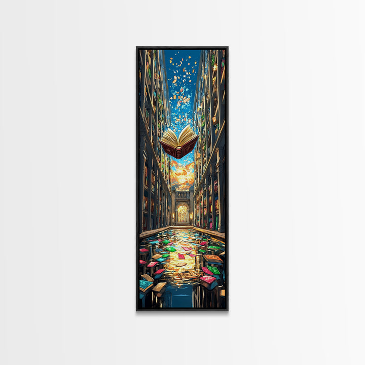 Floating Open Book In Enchanted Library Wall Art, Fantasy Reading Nook Decor, Book Lover Gift, Magical Home Decor Print Art