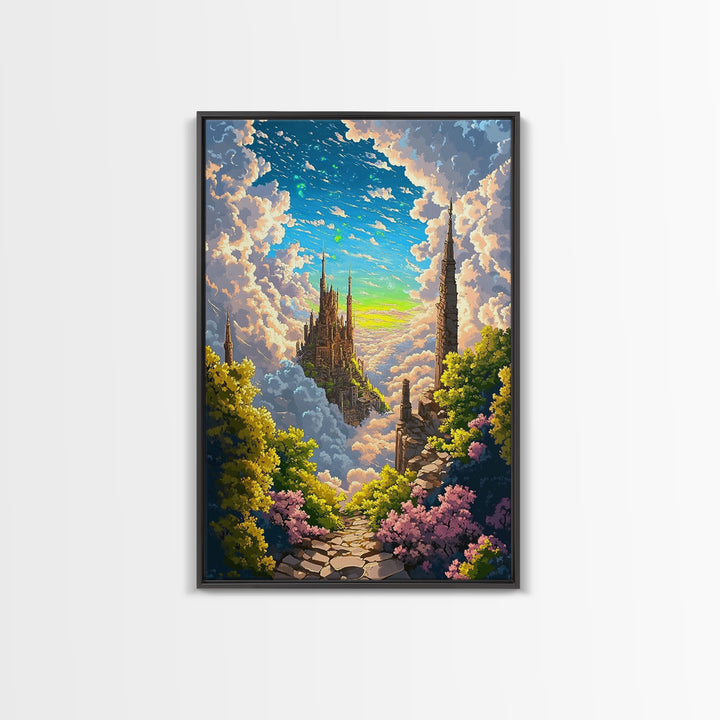 Floating Sky Castle Above The Clouds Canvas Print, Whimsical Dreamy Fantasy Wall Art For Bedroom Decor Housewarming Gift