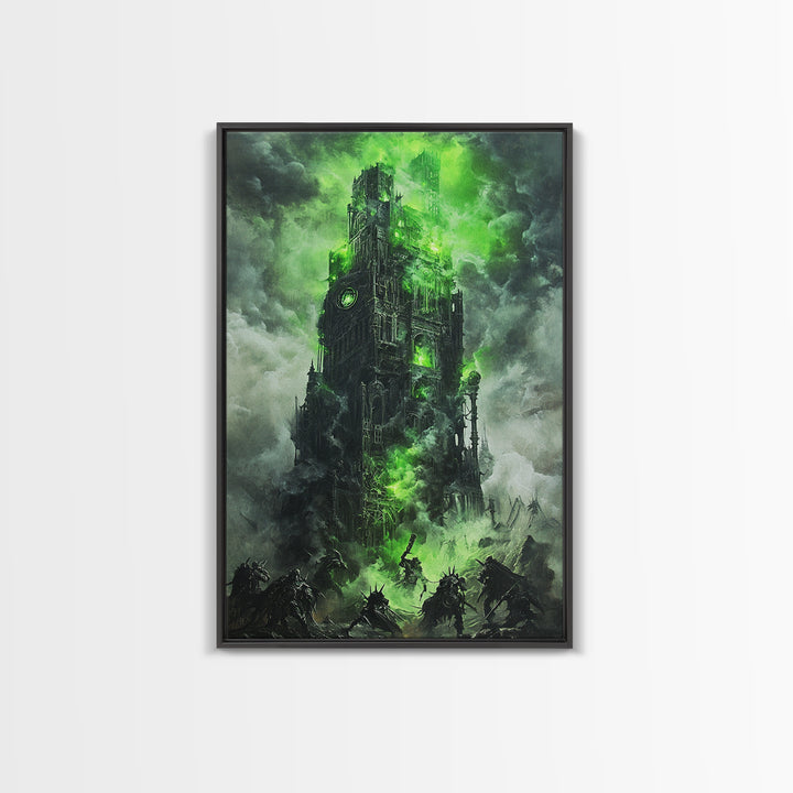 Haunted Green Fortress Canvas Print, Dark Fantasy Wall Art, Gothic Castle, Surreal Art, Moody Wall Decor, Gaming Room Art