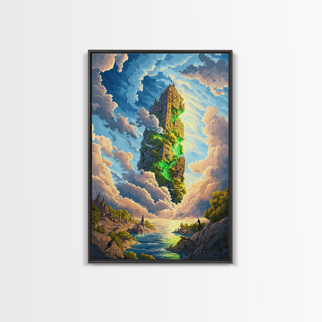 Floating Stone Tower Canvas Print, Magical Sky Island Wall Art, Fantasy Landscape, Coastal Decor, Statement Home Decor, Large Art