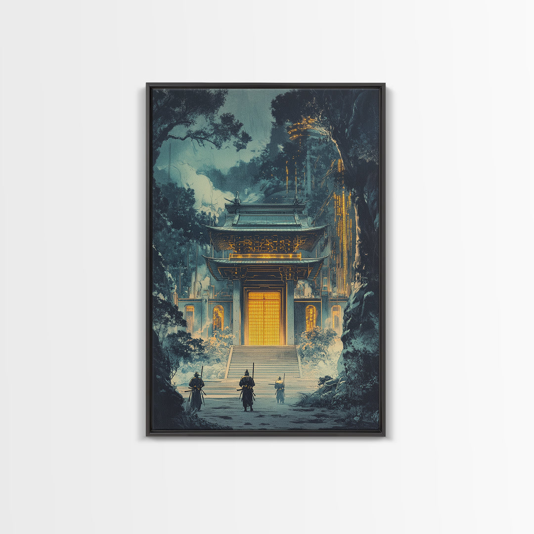 Moody Temple Gate Wall Art, Japanese Dark Academia Decor, Fantasy Landscape Print, Dramatic Office Wall Decor, Framed Art Print