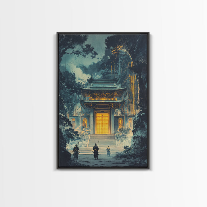 Moody Temple Gate Wall Art, Japanese Dark Academia Decor, Fantasy Landscape Print, Dramatic Office Wall Decor, Framed Art Print