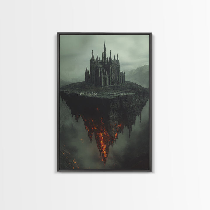 Floating Gothic Cathedral Wall Art, Dark Fantasy Canvas Print, Surreal Castle Decor, Moody Statement Artwork, Office Decor