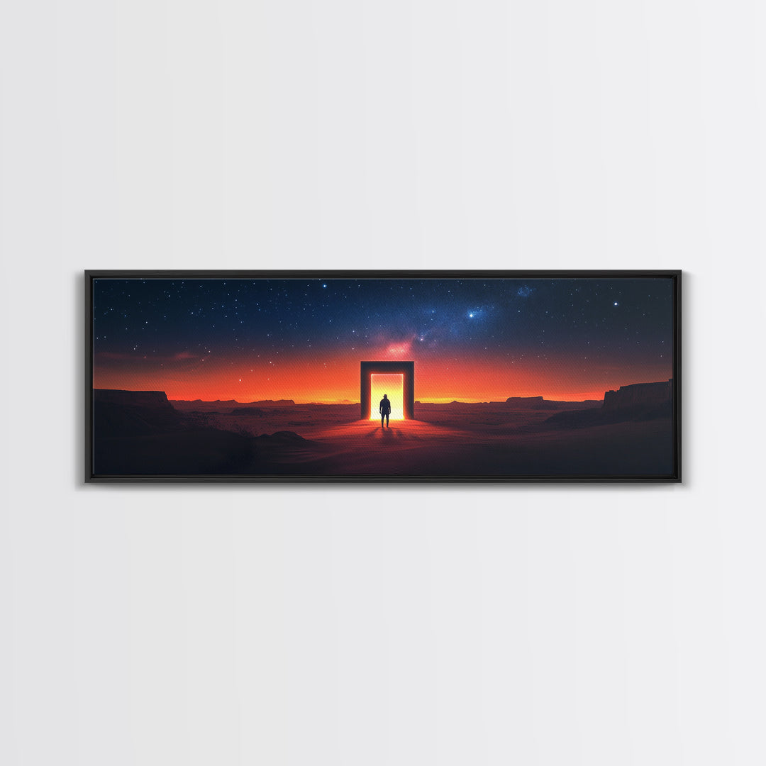 Starry Desert Portal Doorway Wall Art, Cosmic Sci Fi Landscape Canvas, Southwestern Modern Decor, Large Horizontal Print